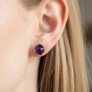 Amethyst Purple Gold-Trim Stud Earrings